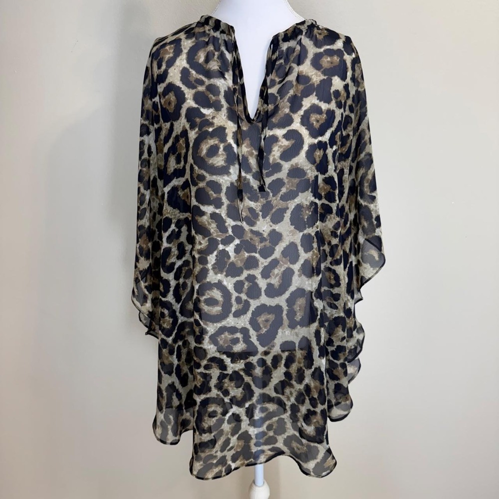 Look Leopard Print Sheer Blouse Womens OS Indie Sleaze Mob Wife Going Out